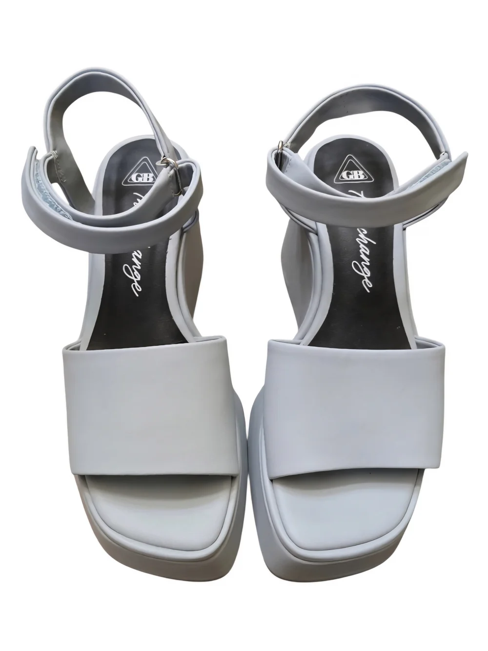 GB The Change Streamline Wrapped Leather Blue/Gray Platform Wedges Sz 8.5
